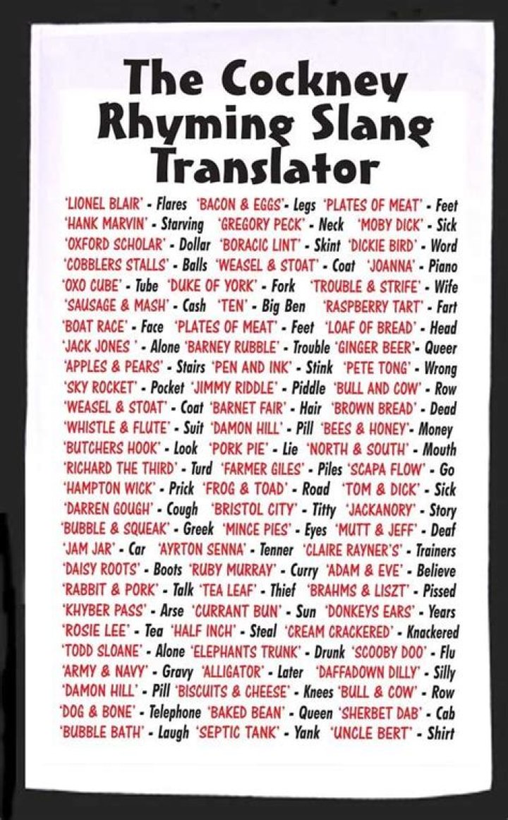 What is tea in cockney rhyming slang?